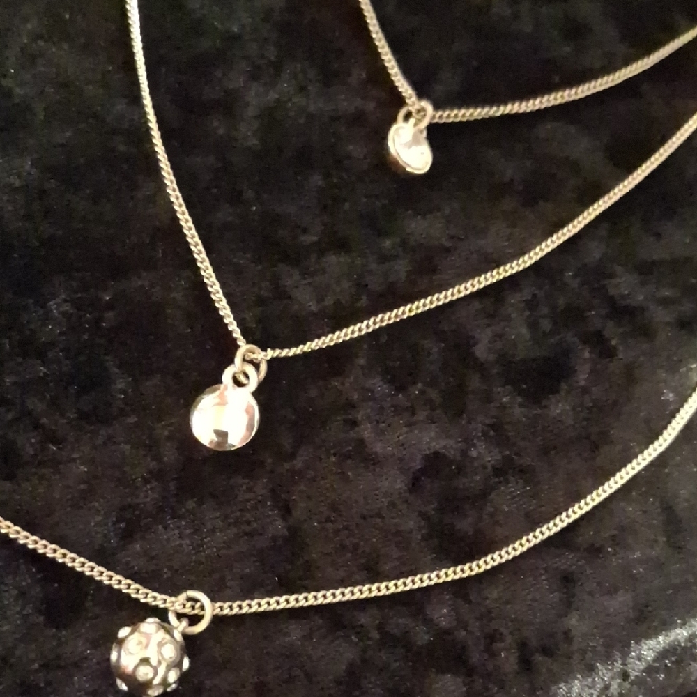 Silver Cascading Layered Necklace with Crystal Charms